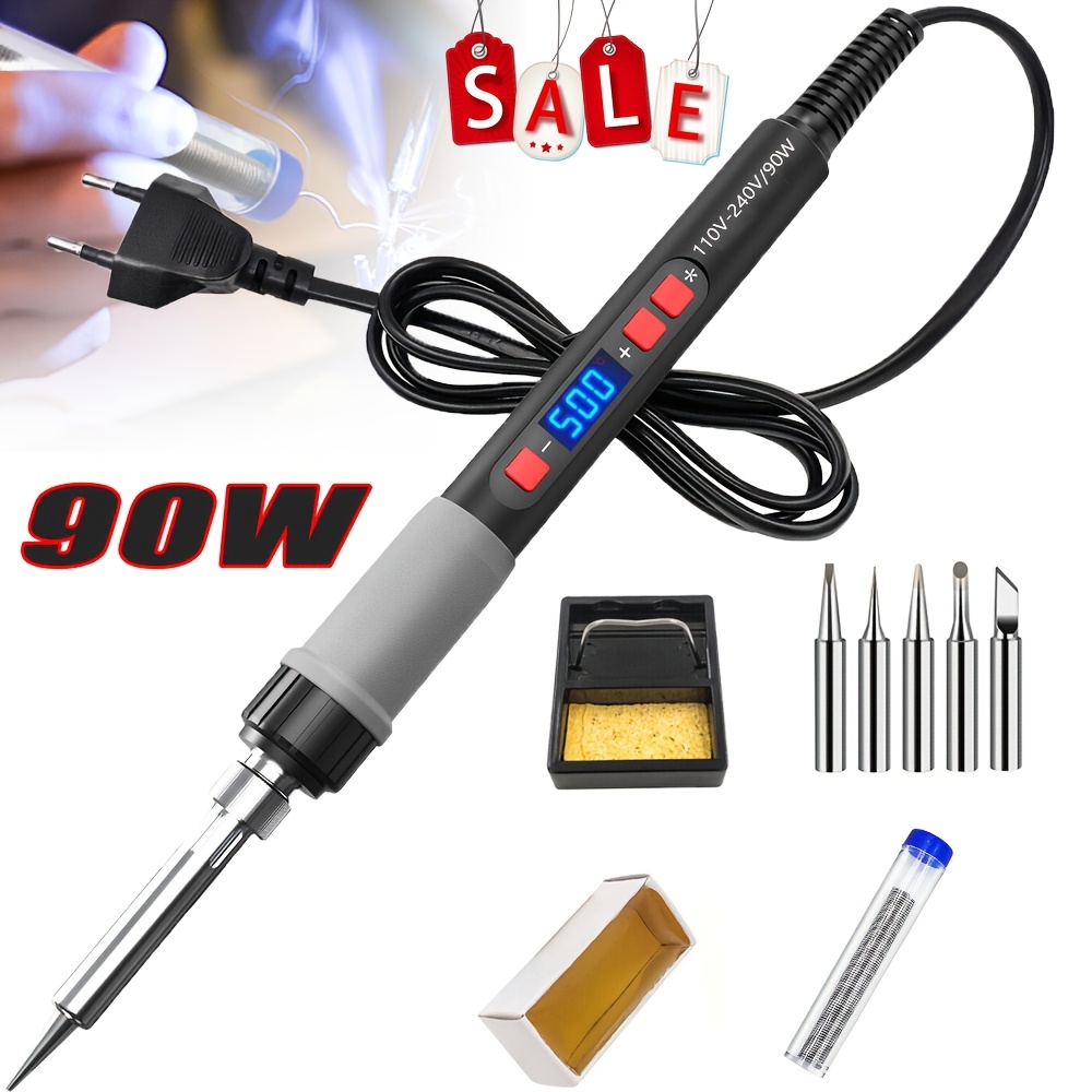 

90w Adjustable Soldering Iron Kit, 9pcs Professional Set With Lcd Display, Ceramic Heating , Black - Includes Accessories For Electronics And Diy Projects