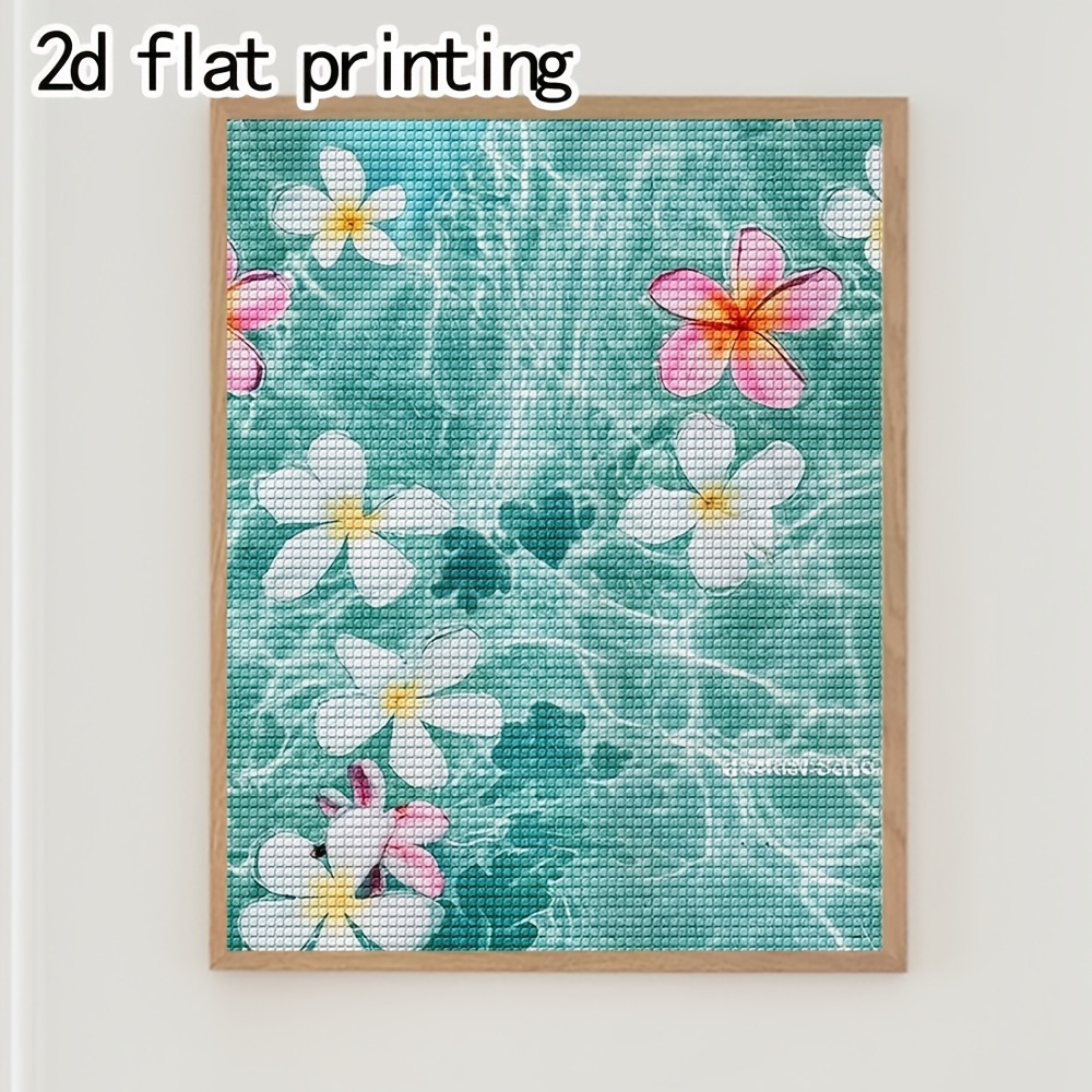 TEMU 1pc [2d Flat Printing] Diamond Painting Kit, Beautiful Frangipani Flowers On Clear Turquoise Water Pattern Art For Indoor Living Room Home Wall
