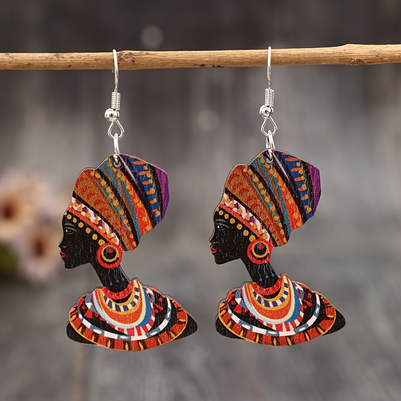 A Pair Of African Bohemian-style Women's Printed Pattern Wooden Earrings