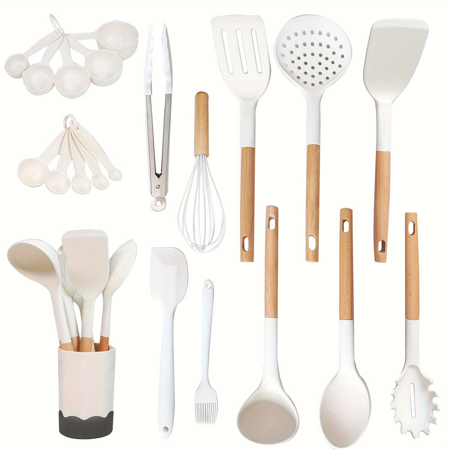 

Chef Kitchen Cooking Utensils Set, 21 Pcs Silicone Cooking Kitchen Utensils Spatula Set With Holder, Wooden Handle Silicone Kitchen Gadgets Utensil Set (khaki)