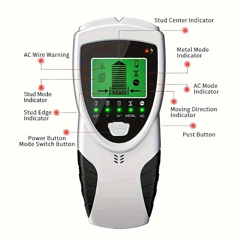 

Wall Scanner: 5-in-1 Stud Detector With Hd Lcd Display & Intelligent Microprocessor Chip - Find Wood, Ac Wire, Metal Studs, Joists & Pipes!