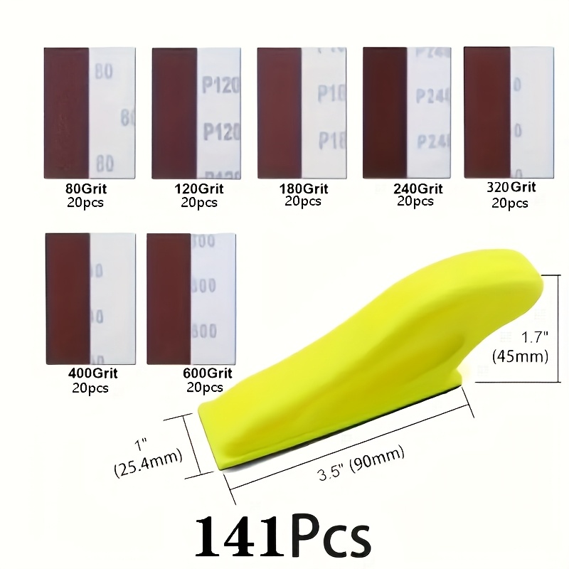TEMU [mini Detail Sander Kit] 36/141pcs Manual Sander Kit - 3.5 "x 1" Mini Detail Finger Sander Block - Small Sander Tool For Small Spaces - 80 120
