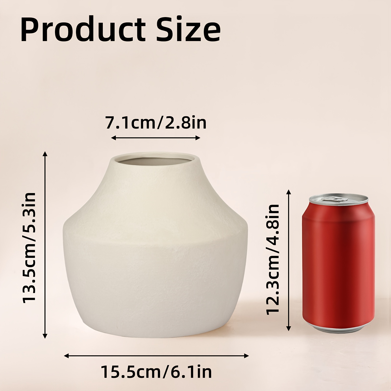TEMU 1pc Tomnk White Ceramic Vase Suitable For Home Decor, 5.3in Elegant Retro Farmhouse Vase With Cylindrical Shape & Round Base, Decorative Flower