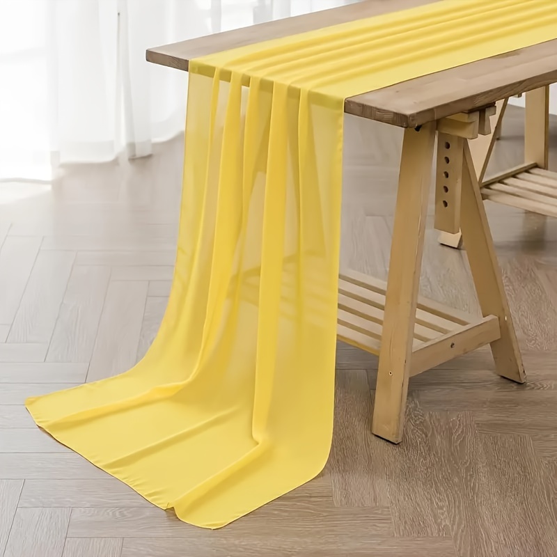 1pc Elegant Yellow Chiffon Table Runner 11.8x118 Inches - Sheer Wedding, & Decor Suitable For /outdoor Use, Table For Parties,, Valentine's Day, And