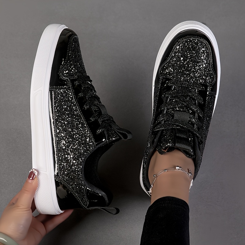 Glitter Shoes Ladies Black Sparkly Trainers Women's Glitter Sequin - Main Image