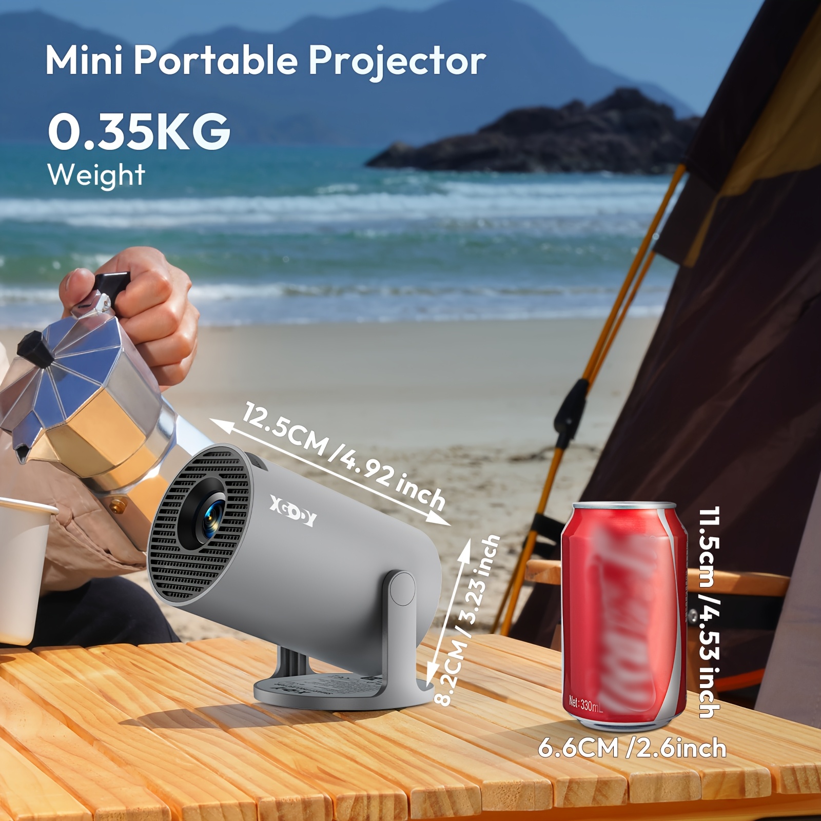XGODY HY300 PRO Smart Mini Projektor, unterstützt 4K mit WLAN und eingebauten Anwendungen, verfügt über Autofokus und Trapezkorrektur, Audio, Zoom-Funktion, lokale 720P Auflösung für Filme und ist ein tragbarer Mini-Outdoor-Projektor in Weiß