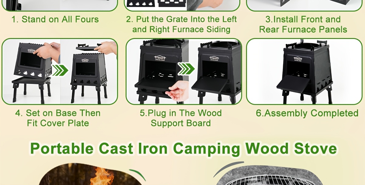 Portable Wood Burning Camp Stove | For Outdoor Hiking, Picnic, BBQ, Travel - Black, No Ignition Function, Compatible with Firewood/Charcoal