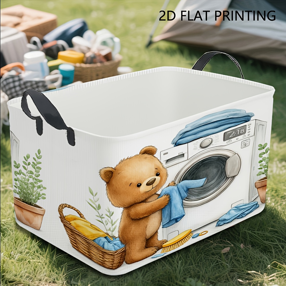 TEMU 1pc, Panier à linge pliable avec d' et de linge - Panier à linge léger, adapté pour chambre, salle de bain, salle à coucher - Boîte de rangement