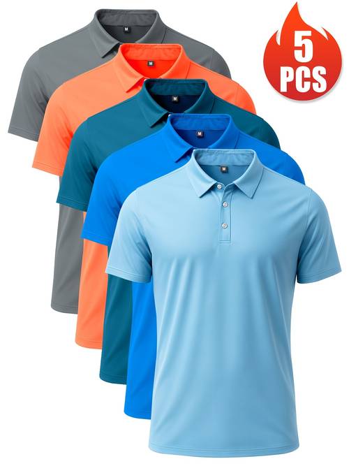 golf 5pcs camiseta de hombre de color de manga corta con , camiseta de golf de manga corta con de moda, 100% producción de fibra, top ligeramente elástico de y otoño, para ropa regular para el , el ocio y los viajes