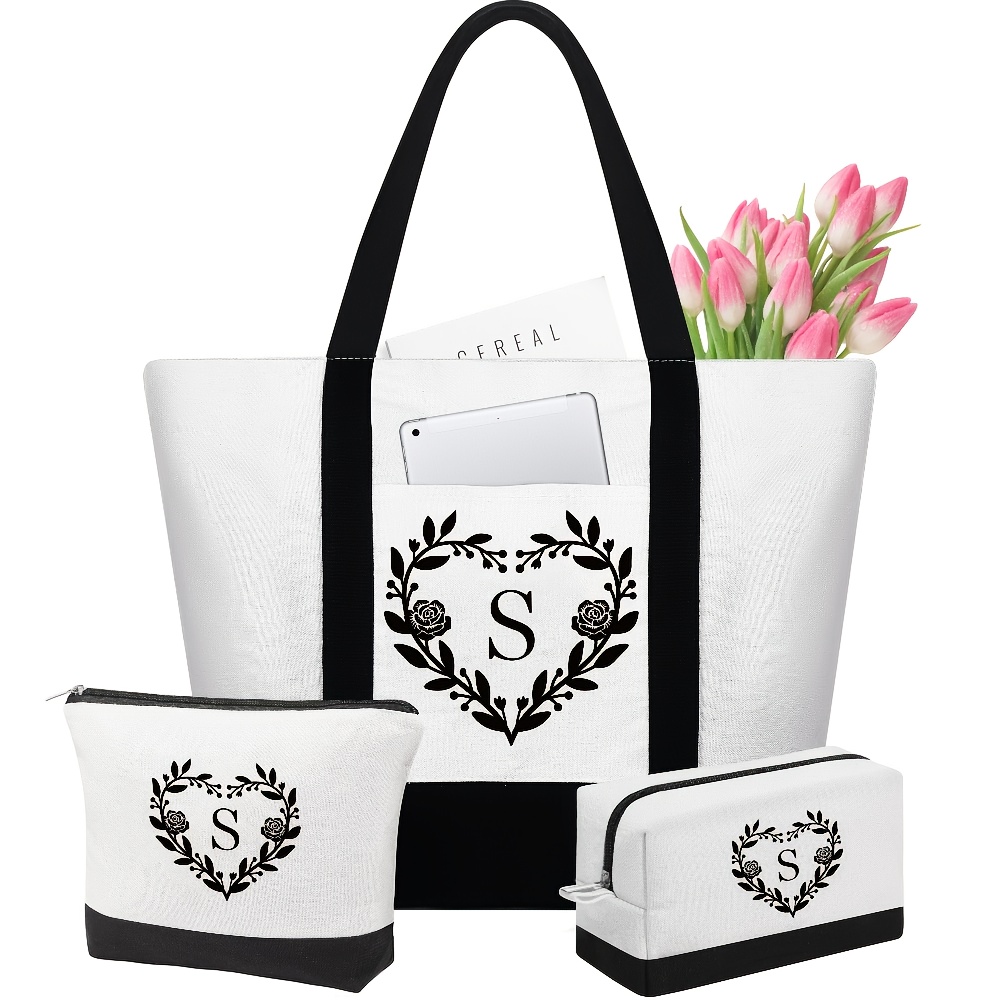 TEMU Christmas Gifts For Women Her - Gifts For Women Initial Tote Bag Makeup Bag Birthday Gifts For Women Her Mom