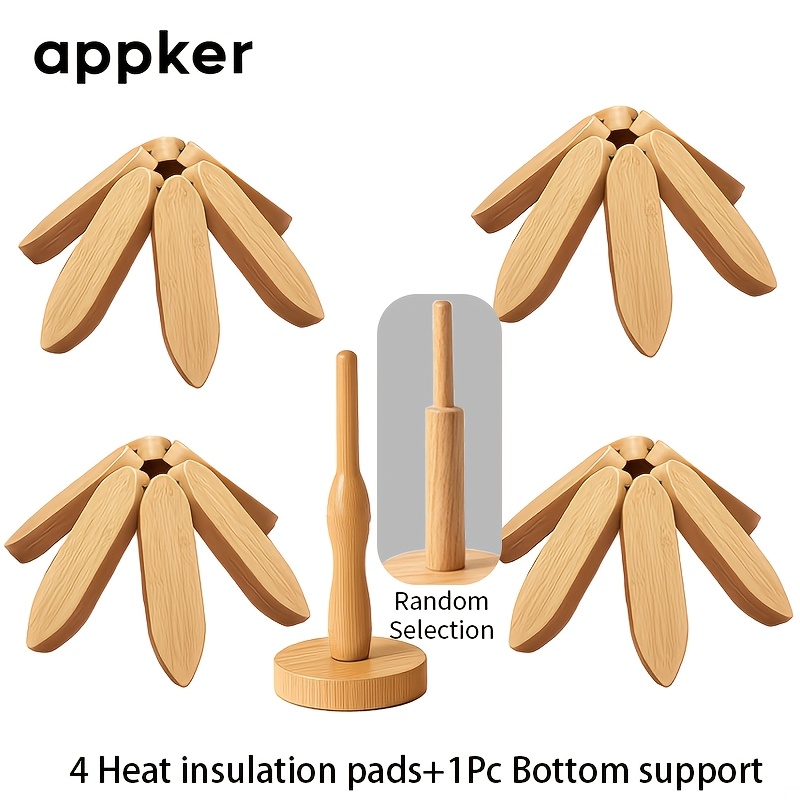 TEMU Appker Wooden Tree Heat Insulation Mat, Creative Folding Dining Table Mat, Pot And Bowl Protector, Made From High-quality Wood With , High