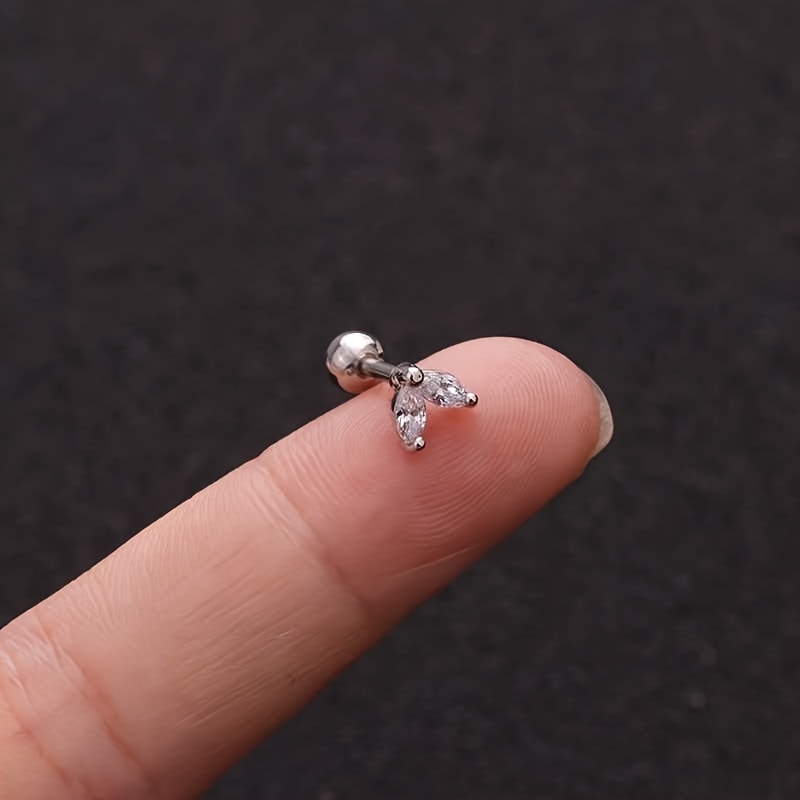 Titanium Steel Barbell Ear Stud with Micro-Inlaid Zirconia