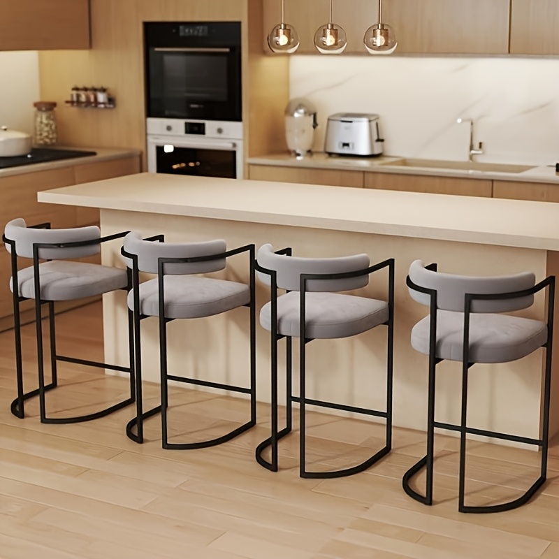 Modern Minimalist Velvet Bar Stools - Set of 2 Gray Counter Chairs
