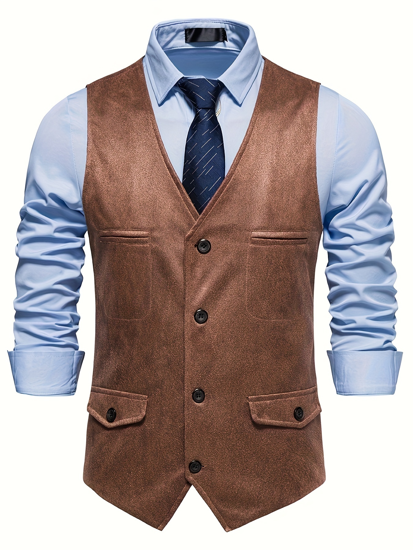 men's stylish v neck single breasted waistcoat vest casual Temu