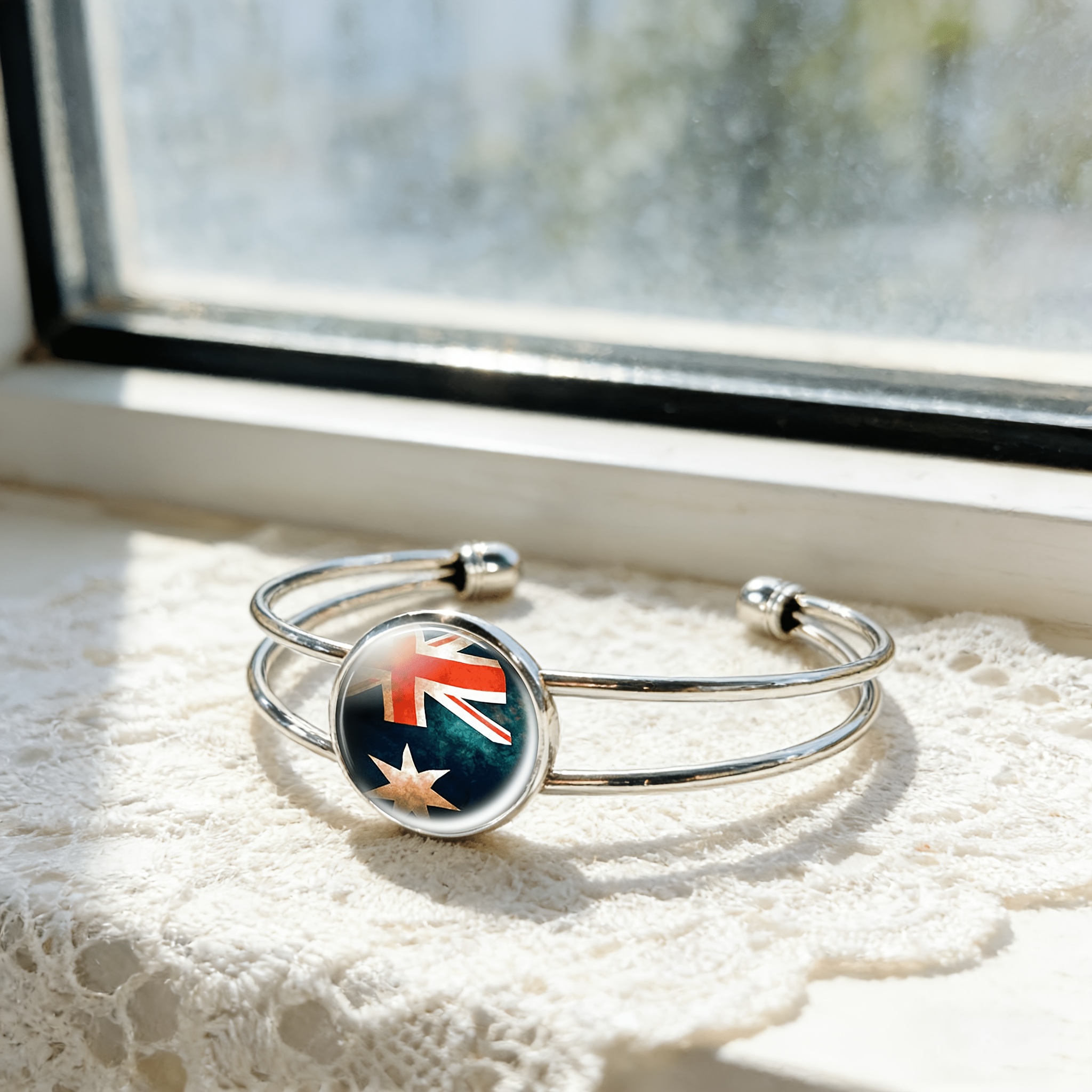 Women's Adjustable Open Bangle with Australian Flag Design