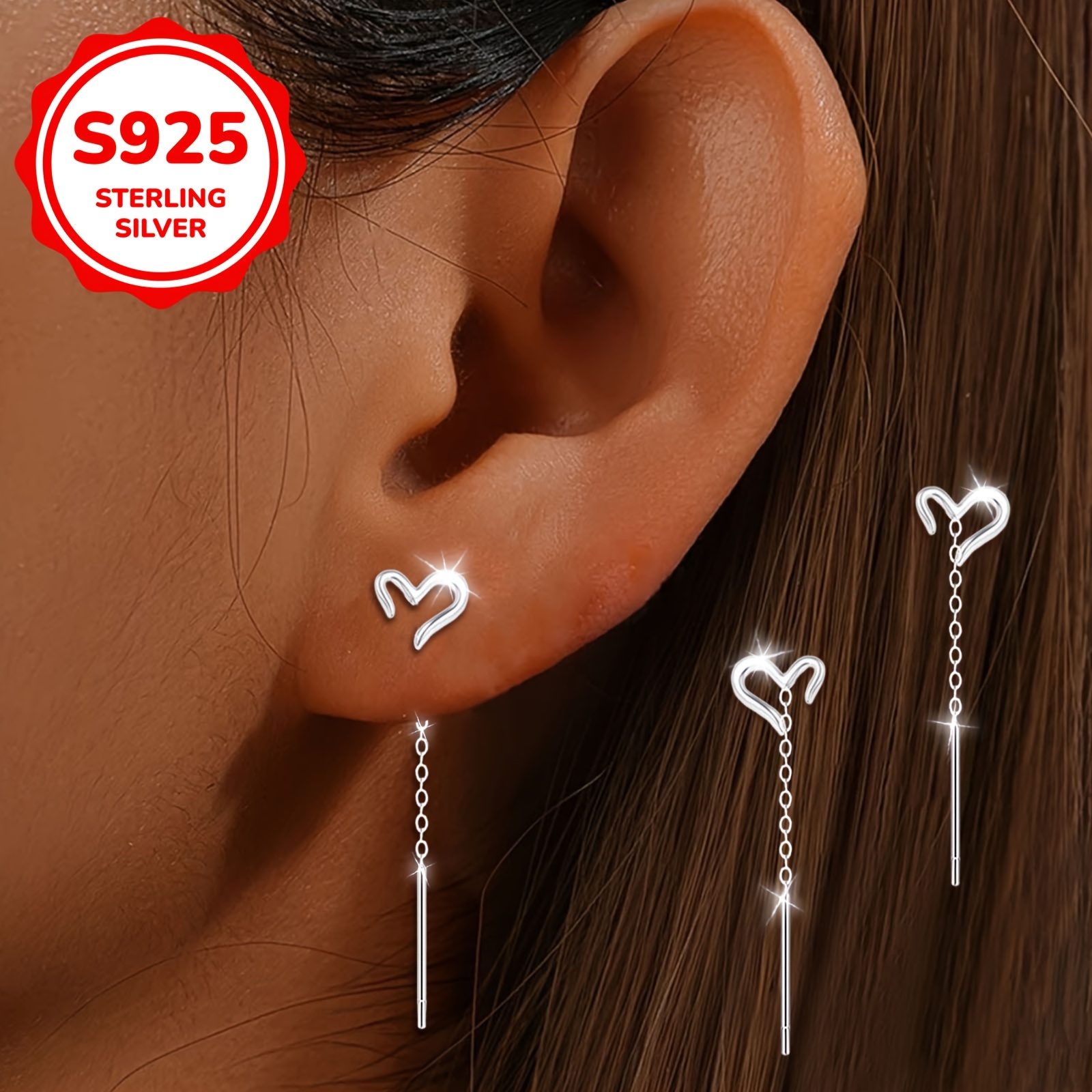 E-shop 1 Paar Damen Mode Ohrstecker, Valentinstag Silber Minimalistische Herz-Anhänger Ohrringe, Damenschmuck, geeignet für den täglichen Gebrauch,