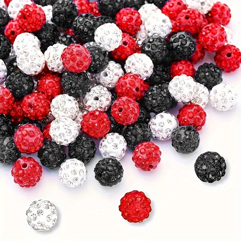 

90pcs Rhinestone Polymer Clay Patriotic Disco Ball Beads, Round Crystal Beads Diy Necklace Bracelet Jewelry Making For Halloween Christmas