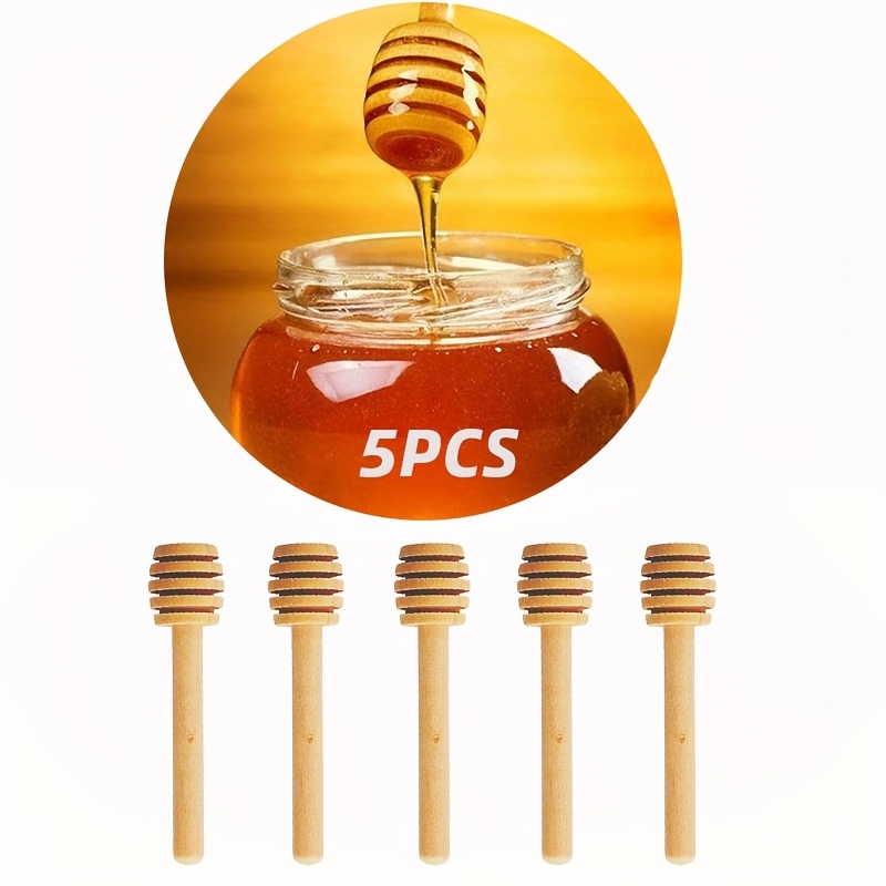 5ks Drevená medová súprava, 3,15-palcové praktické miešacie tyčinky, kuchynský nástroj na medové poháre, kávu, mlieko a čaj