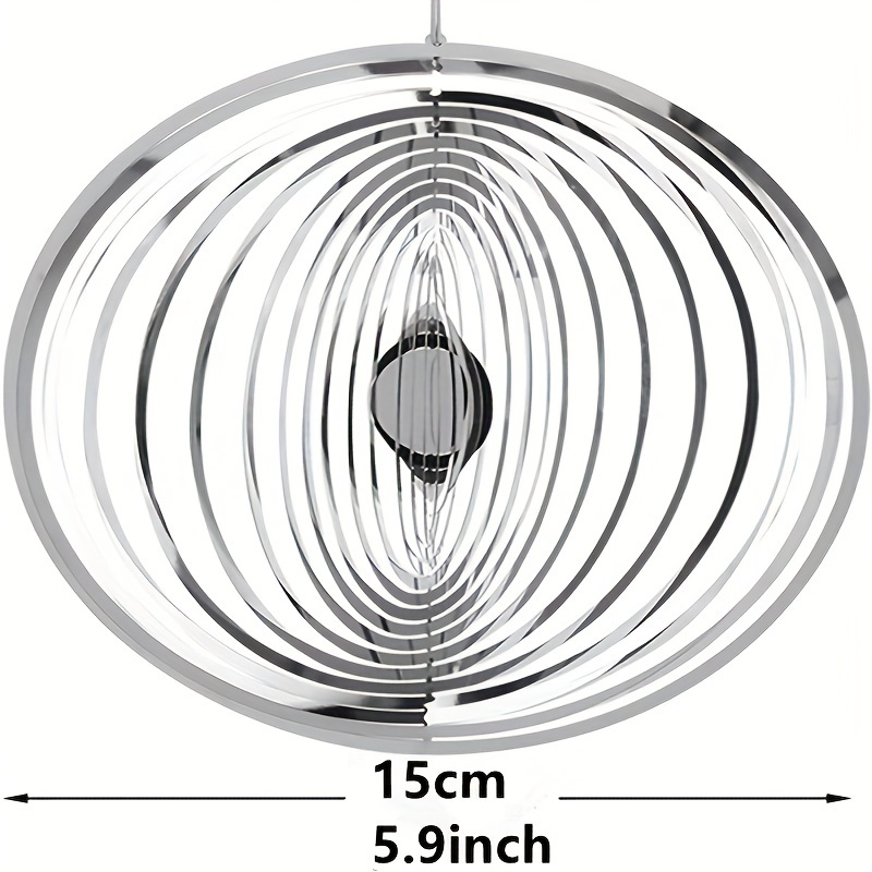 Silvery 15cm Round 3d Double-sided Rotating Wind Chime Outdoor Rotating Hanging Decoration Pendant