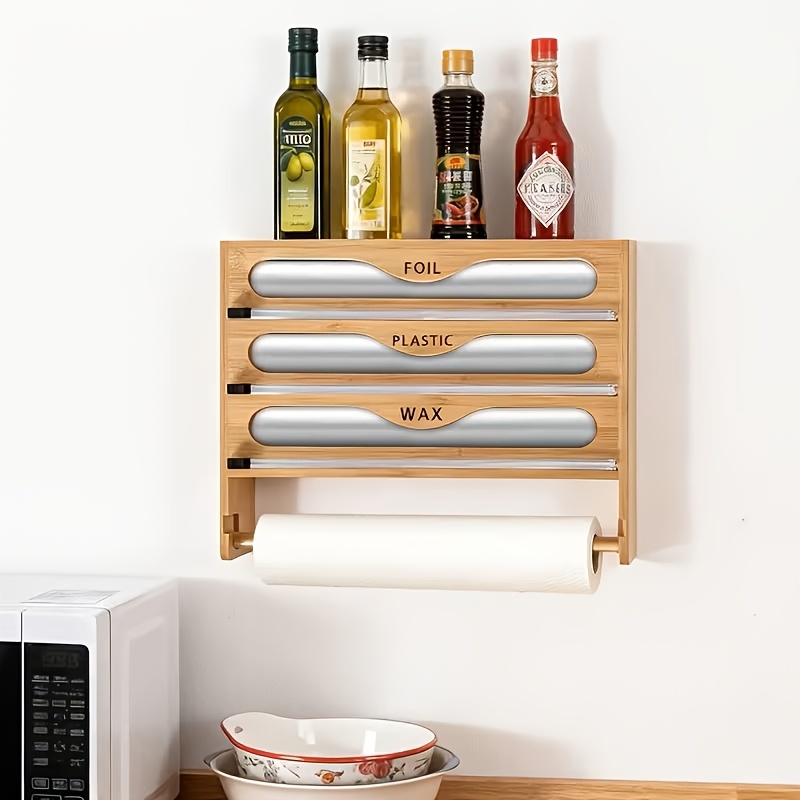 Image of A Foil Dispenser With A Paper Cutter, Reusable, Space-, Suitable For Kitchen Storage, Suitable For Plastic Bags, Cling Film, And Aluminum Foil, Wall-mounted