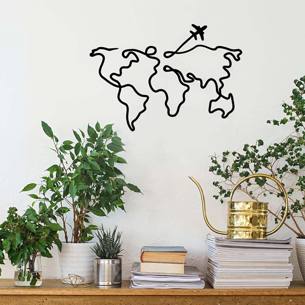 

1pc Traditional Airplane World Map Metal , Contemporary For Living Room, Office, Home Decor