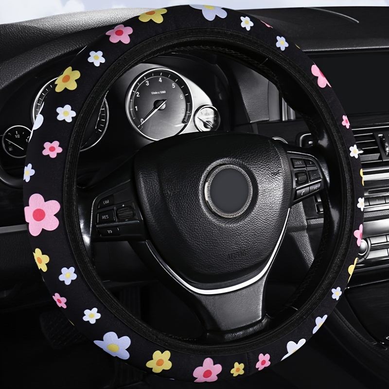 item picture sweet floral print steering wheel cover for women elastic no     washable   interior accessory cute car accessories