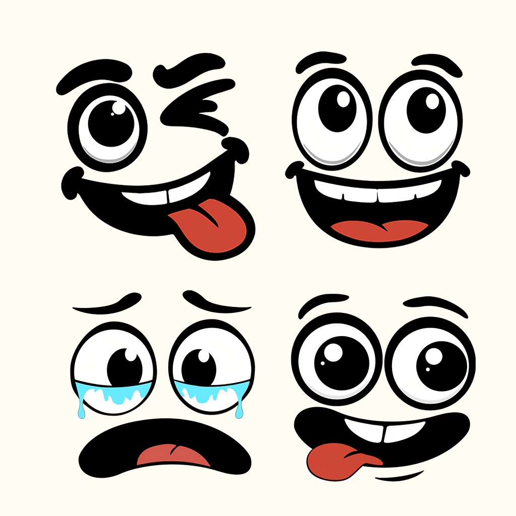 4pcs/set Cartoon Face Stickers - Self-adhesive Removable Decals For Plastic & Glossy Surfaces, Fun Home Decor For Trash Cans, Walls, Toilets & Refrigerators, Conceal Wall