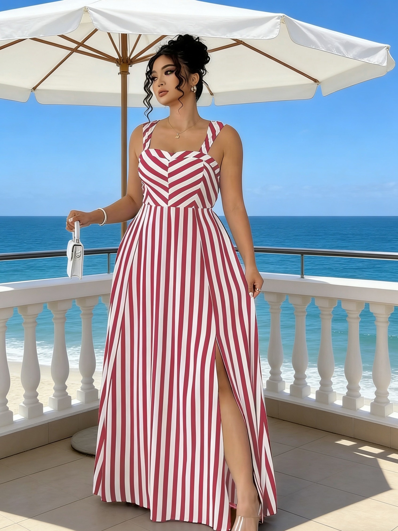 chinese dress ladies Plus Size Lux Striped Twist Front Cutout Maxi Dress
