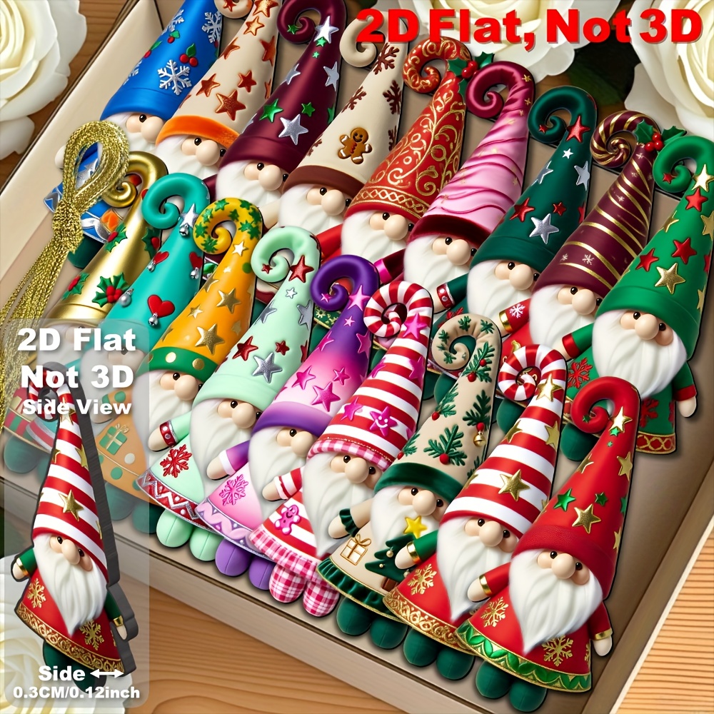 TEMU 2d Flat - [2d Flat] 12pcs/18pcs Colorful Christmas Gnome Ornaments, 3.94inch Wooden Pendants, Gifts Tags, Christmas, New Year, Carniva Gifts,