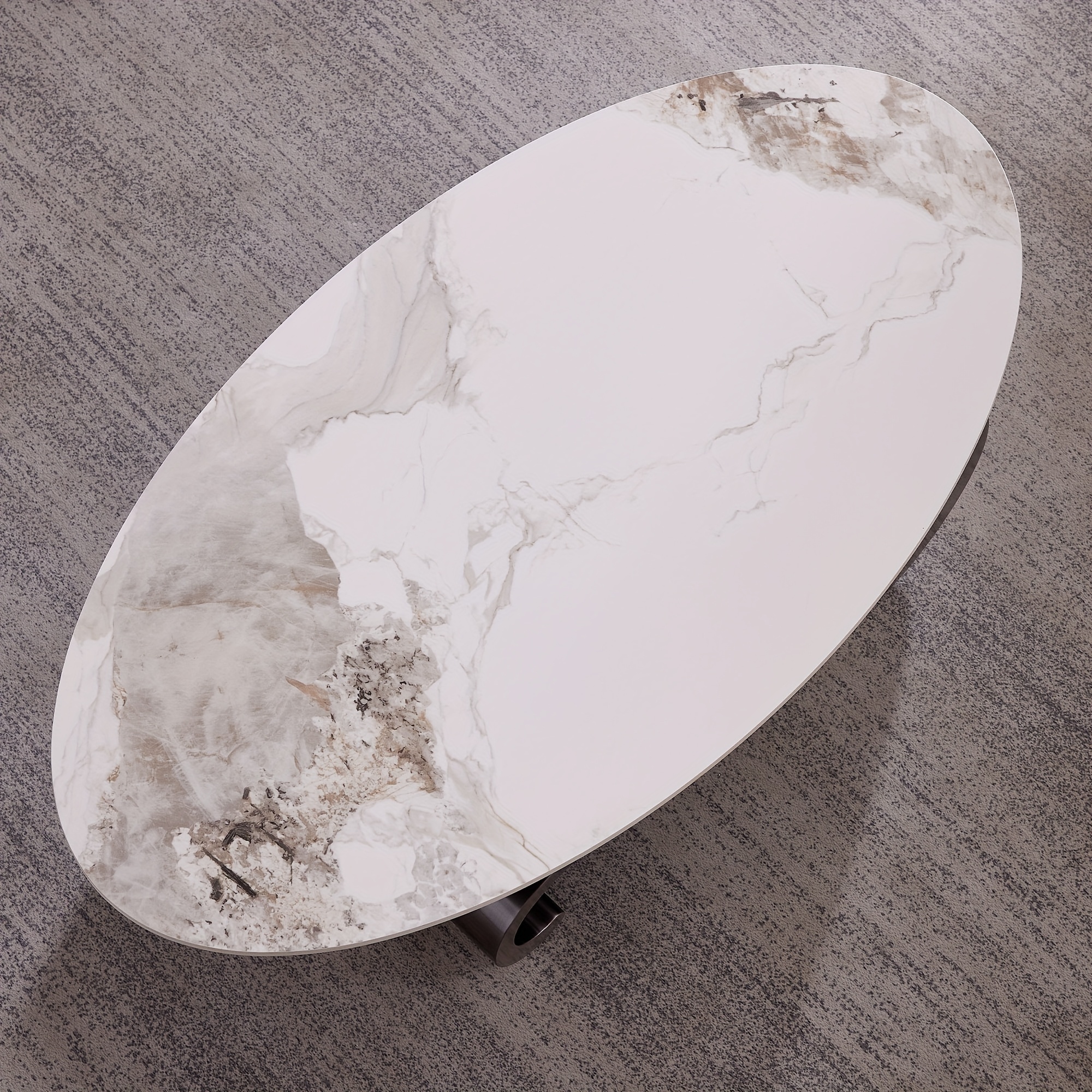 Modern Die-Cast Stone Coffee Table with Stainless Steel Base, an Elegant And Durable Centerpiece for Living Rooms. Easy to Assemble And Clean. Curved Design for Knock Prevention, Suitable for Living Rooms And Offices.