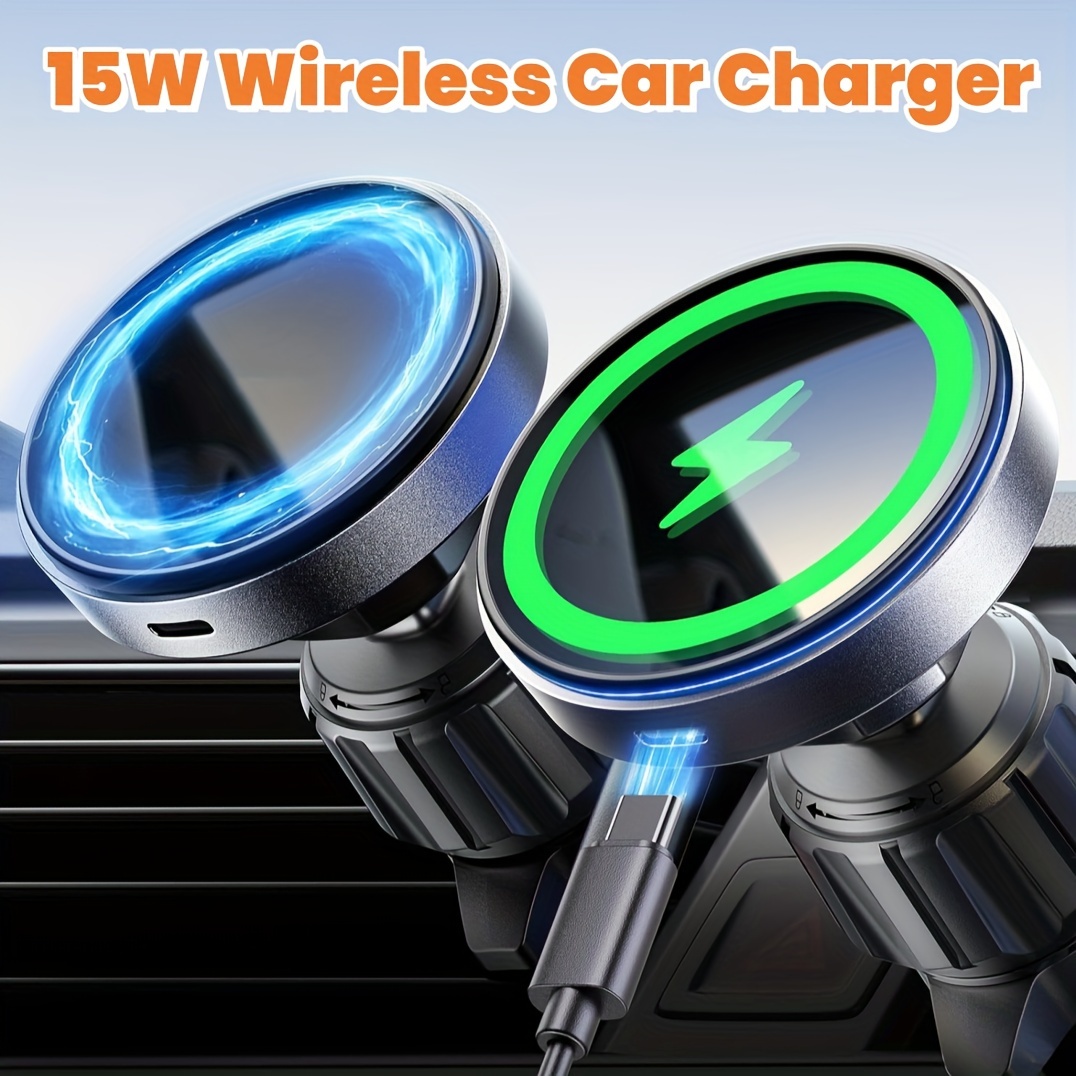 

Car Mount Charger 15w Wireless Car Charger-magnetic Car Phone Holder For Vent-led Rgb Handsfree Car Mount Fast Car Charger (black)