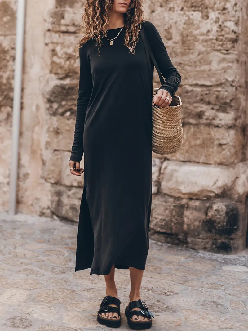 womens chic casual elegant maxi dress long sleeve side slit - Temu Oman womens chic casual elegant maxi dress long sleeve side slit - Temu Oman