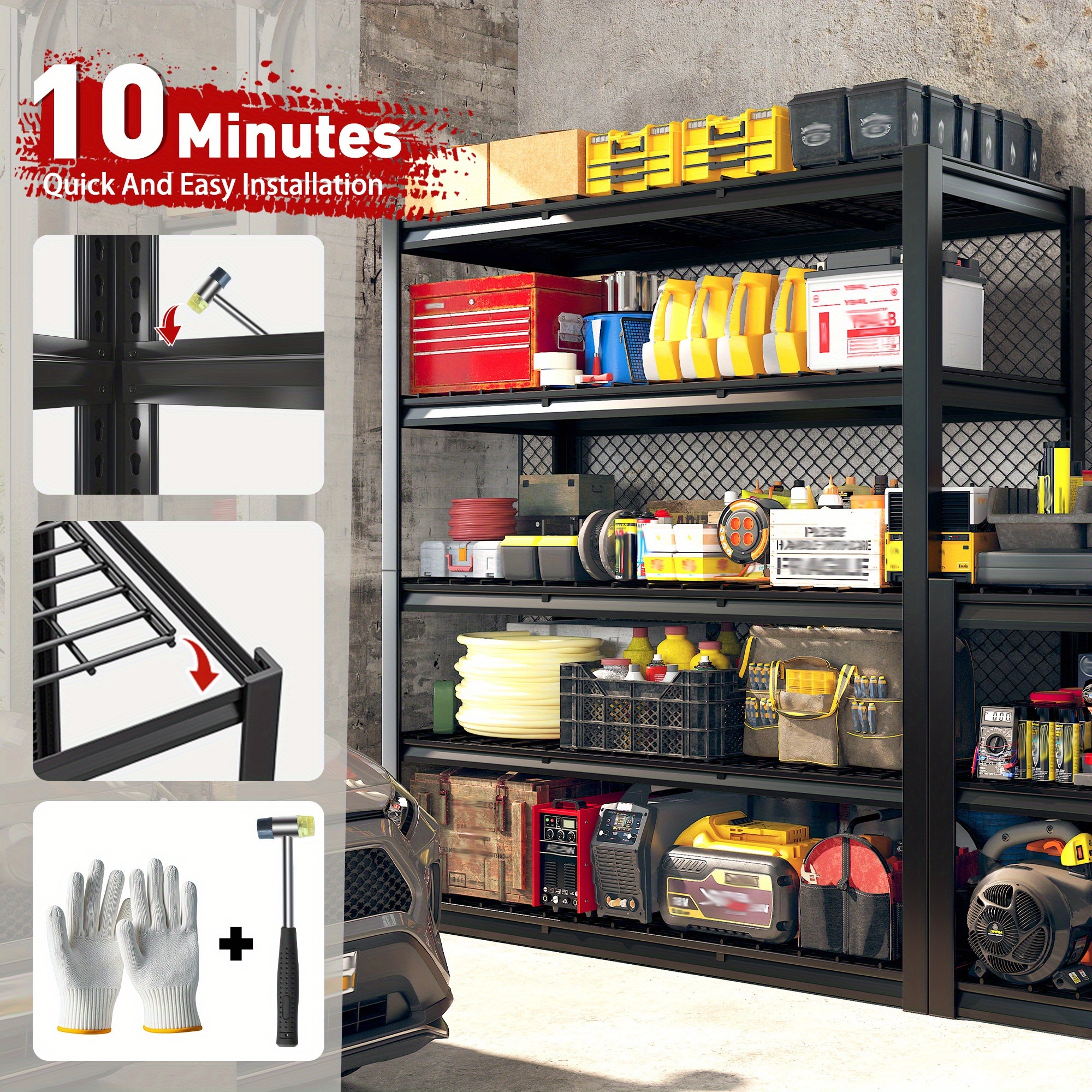 TEMU Reibii Extra Large Heavy Duty Shelving Unit - 5-tier Extra Wide 60” Heavy-duty Metal Storage Rack, 3000 Lb Capacity (600 Lb/shelf) - Garage,