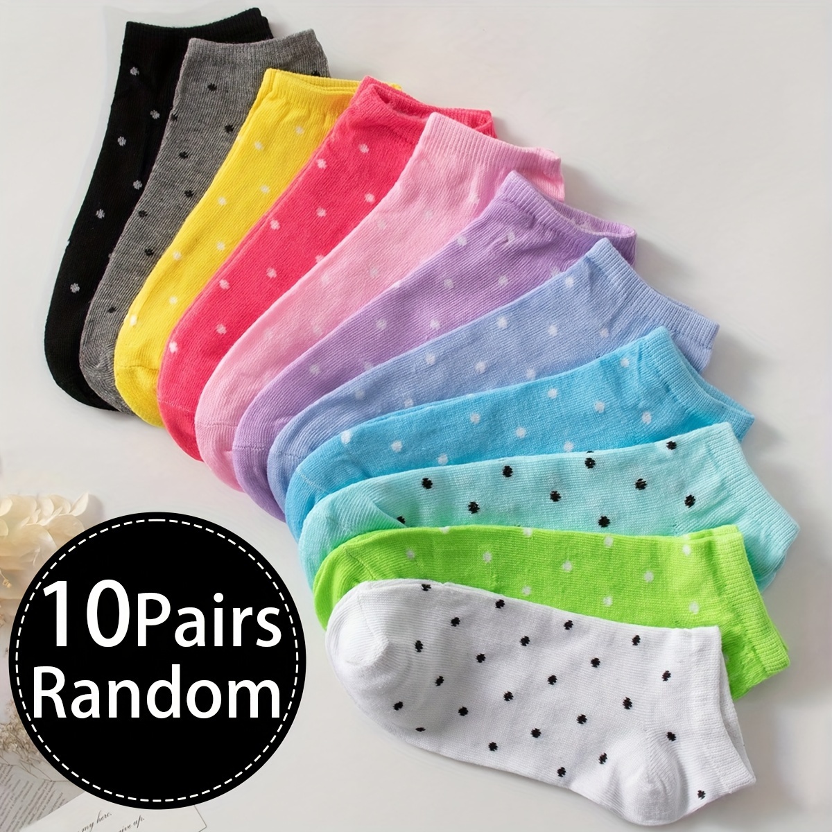TEMU 10 Pairs Women's Short Socks Polka Dot Soft Comfortable Casual All-match Ankle Socks Suitable For Daily Life Random