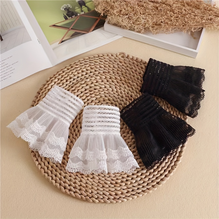 

Women's Fashion Elastic Fake Cuffs Gloves - Decorative Knitted Wristbands, Dacron And Spandex, Solid Color, Casual Style For Weekend Wear - White And Black Options Available