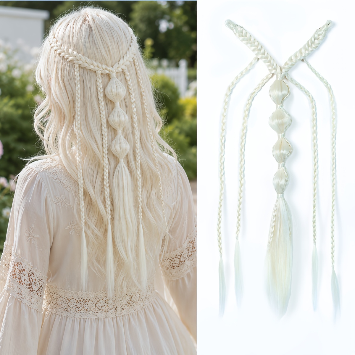 Image of 1pc Braided Hair Extensions Clip In Suitable For Wedding, Cosplay & Bridal - Braids With Braided Hair Pieces, & Length For For Parties, Photoshoots, Straight Hair For Volume & Length