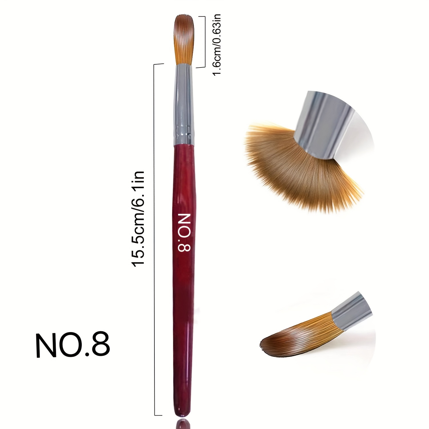 TEMU Brosse à ongles en acrylique, taille 8-24, tête ronde, poils fins et , manche en , outils de génération de gel pour ongles et de sculpture