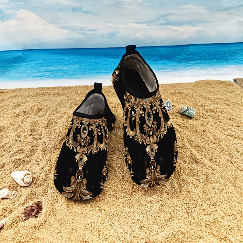 TEMU A Pair Of | Royal Seaside , Featuring Intricate Designs And Black Gemstones For A Luxurious Look For Beach Strolls, Casual , Or Lounging By The