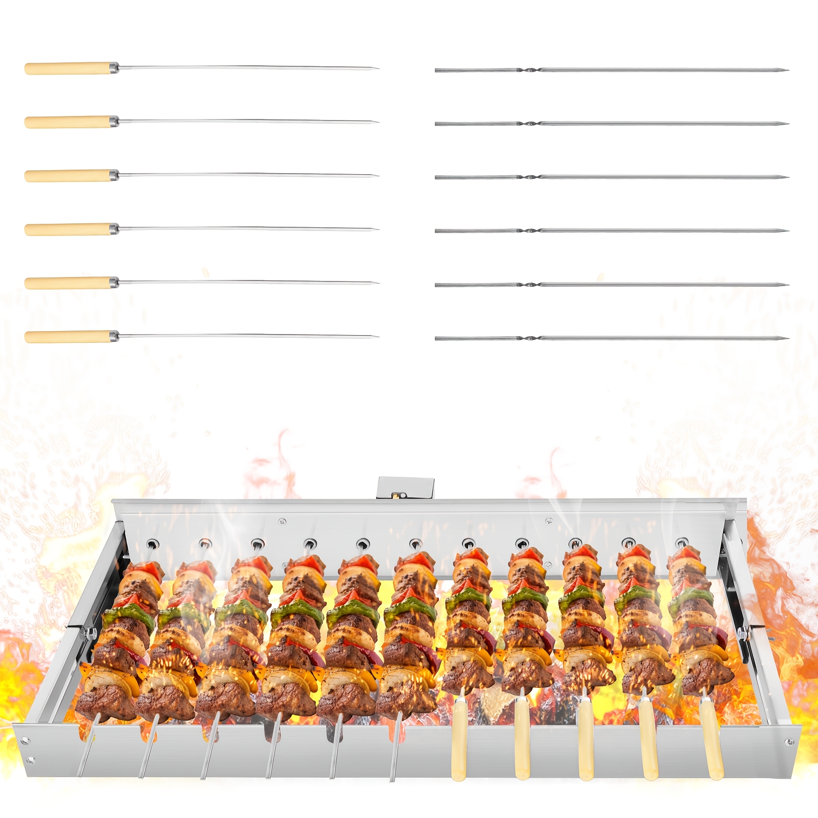 Image of Automatic Grill With 12 Skewers, Grill, 60cm Stainless Steel, Easy To Transport, , Sturdy And Durable, Perfect For Garden Activities