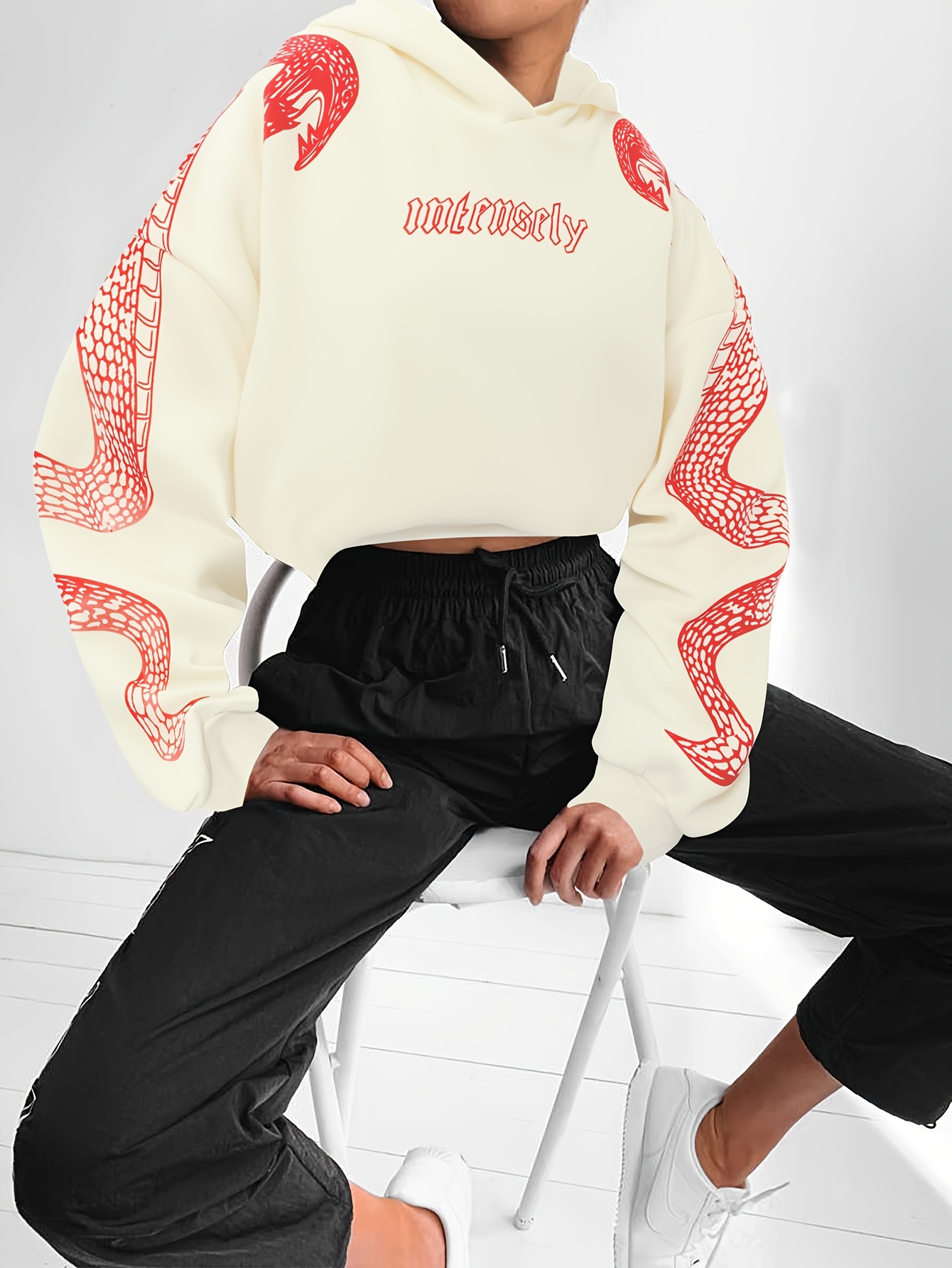 Letter print cheap crop hoodie