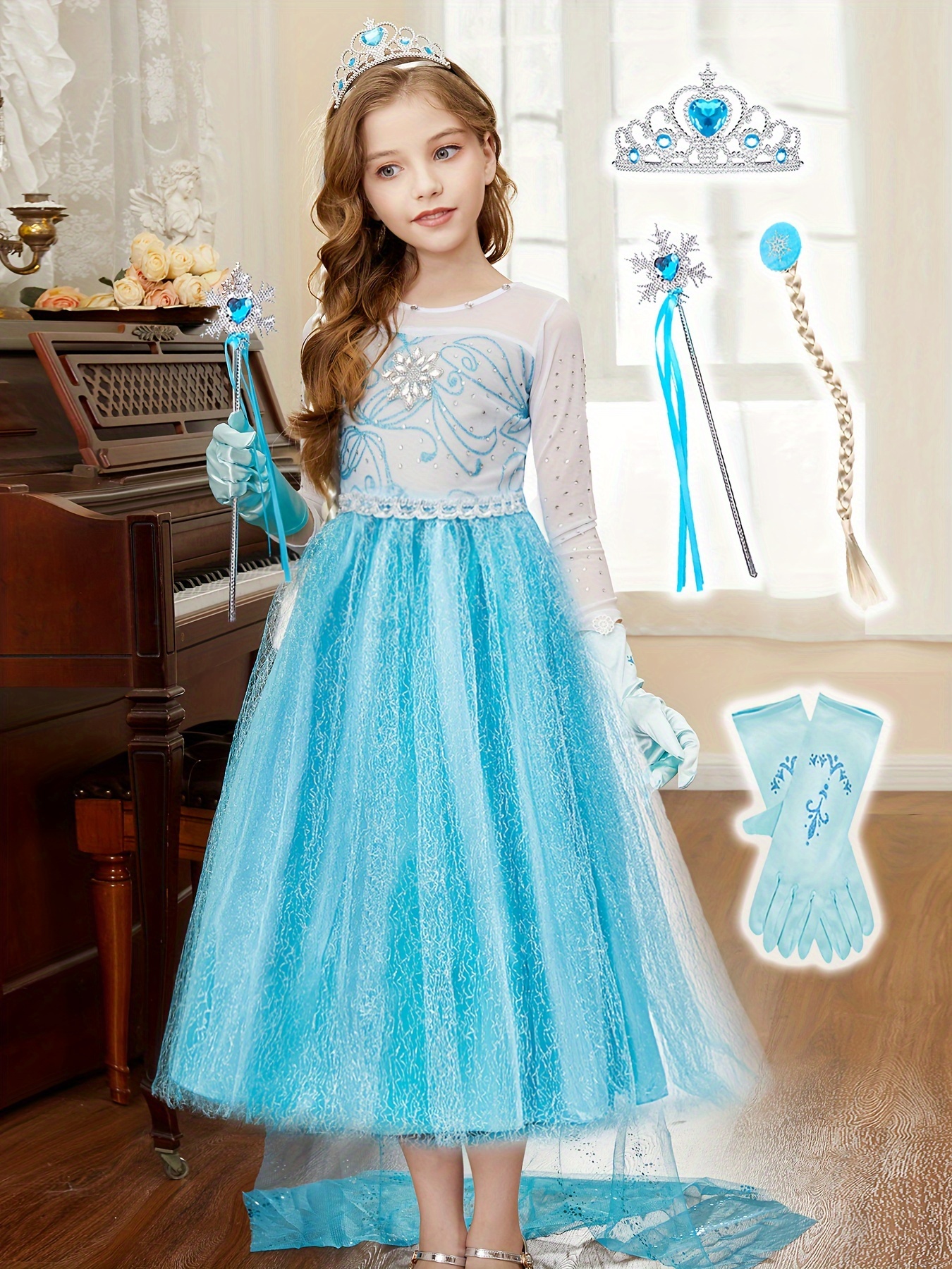 Girl Ice Fancy Dress Frozen Elsa Princess Cosplay Snowflake Dress
