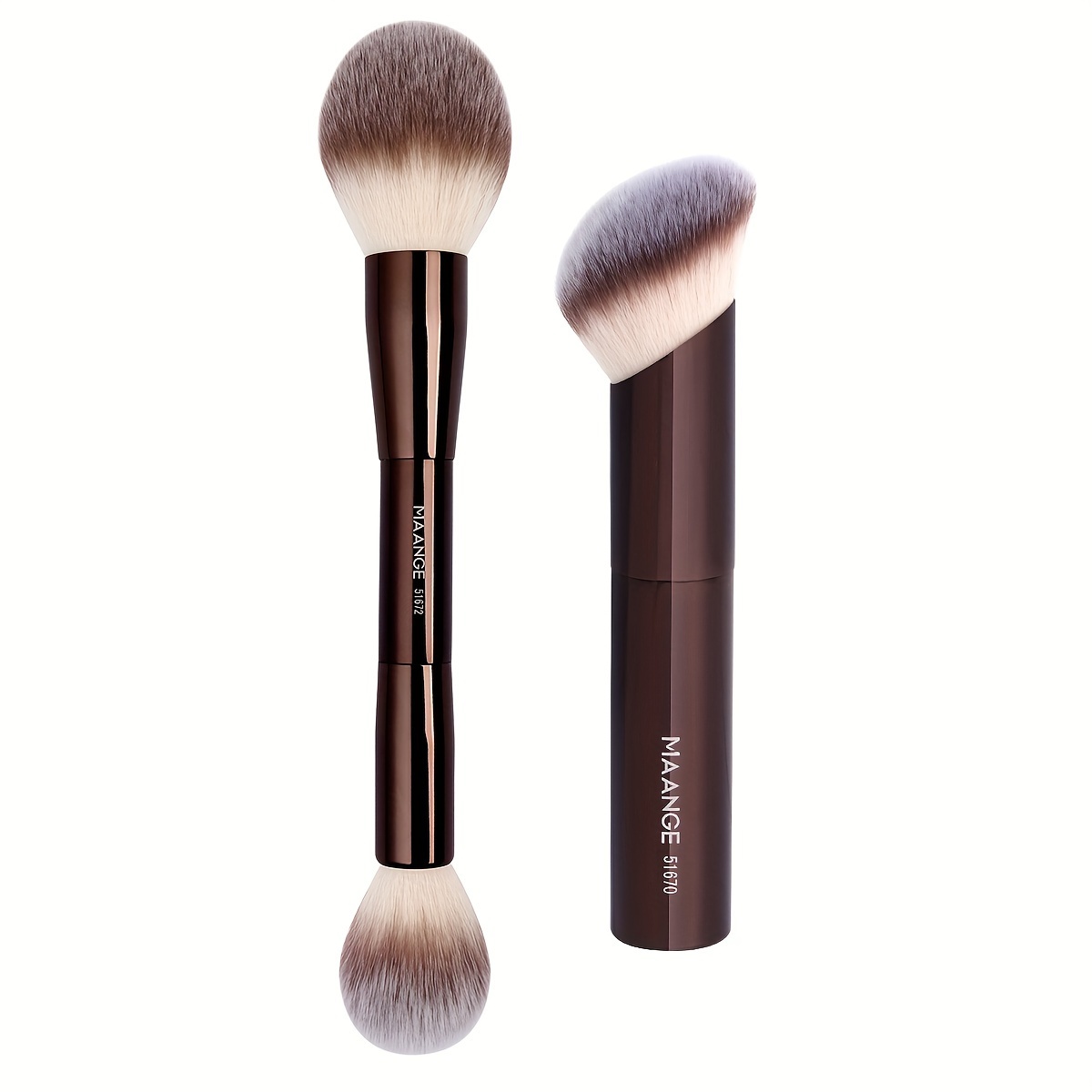

Maange 2-piece Foundation Brush Set - Soft Nylon Bristles, Round & Angled For Contouring, Tanning & Blending - Perfect For Beginners, Travel-friendly Makeup Tool