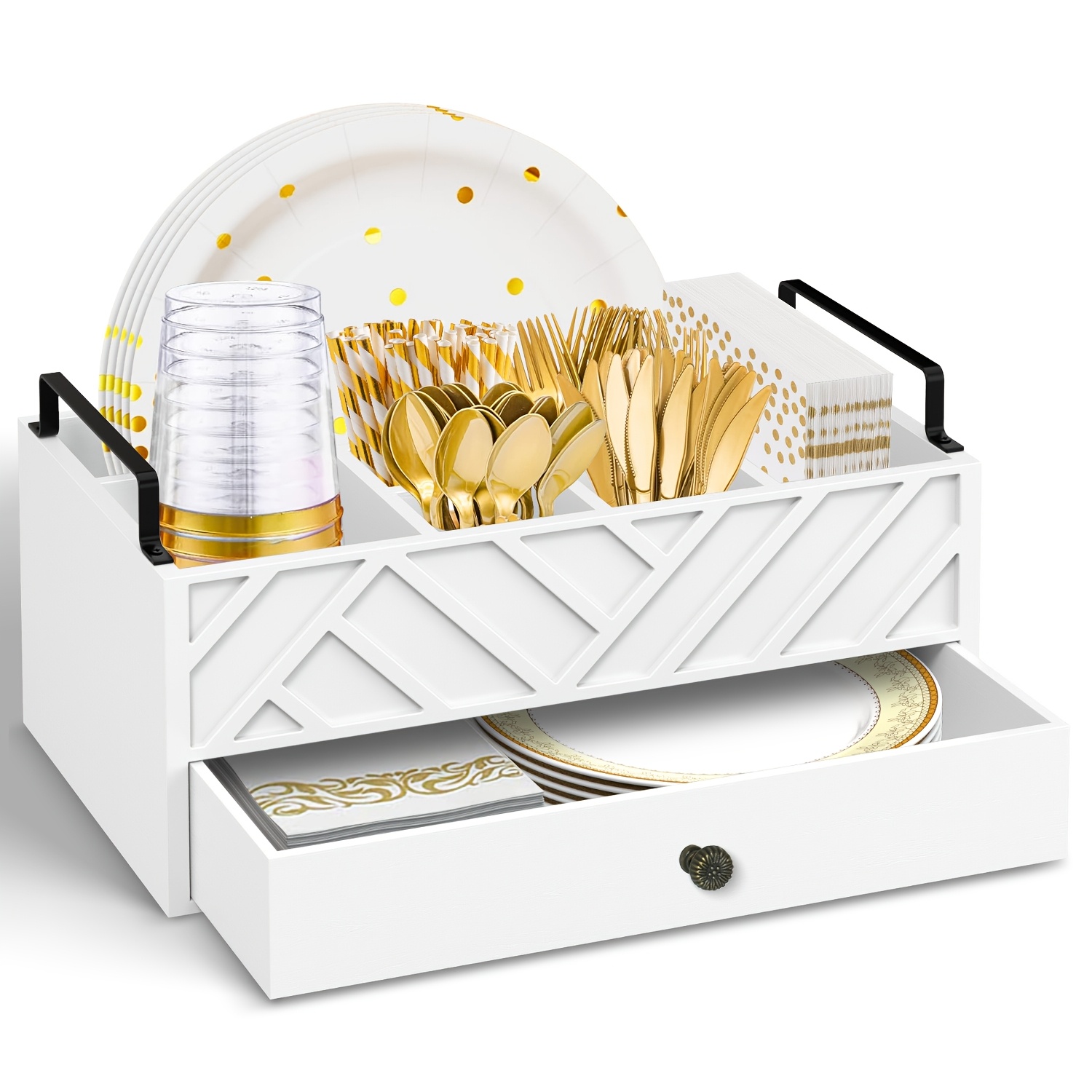 

Wooden Drawer Organizer For Disposable Tableware - For Weddings, Birthdays & - Includes , Cup &