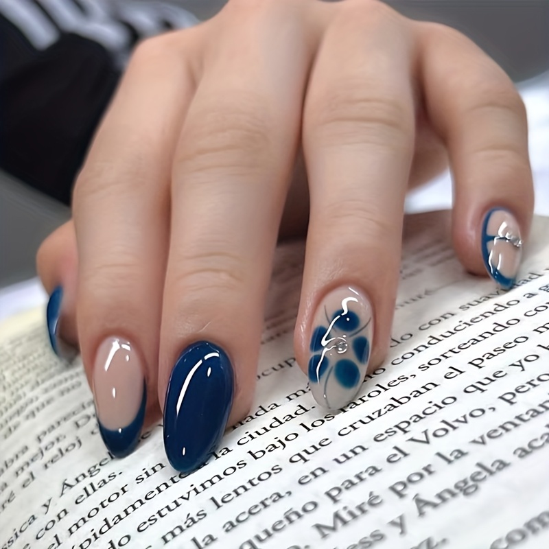 TEMU 24 uñas postizas de , diseño floral con diamantes de , estilo fácil, ideales para damas y