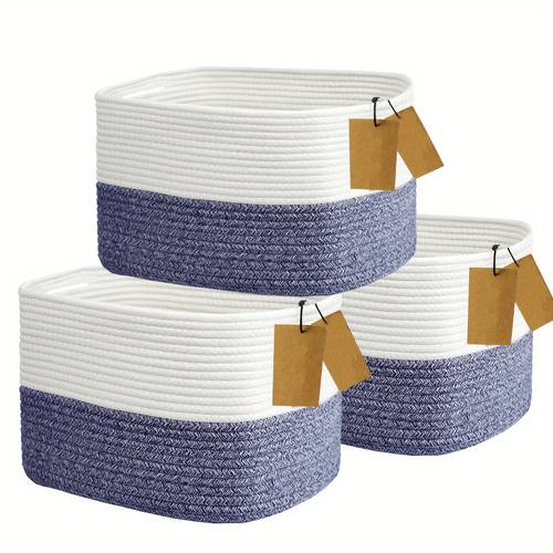 1 3 pack cotton rope storage baskets set 13 5x11x9 5 inch closet organizers shoe storage laundry hamper for bathroom bedroom