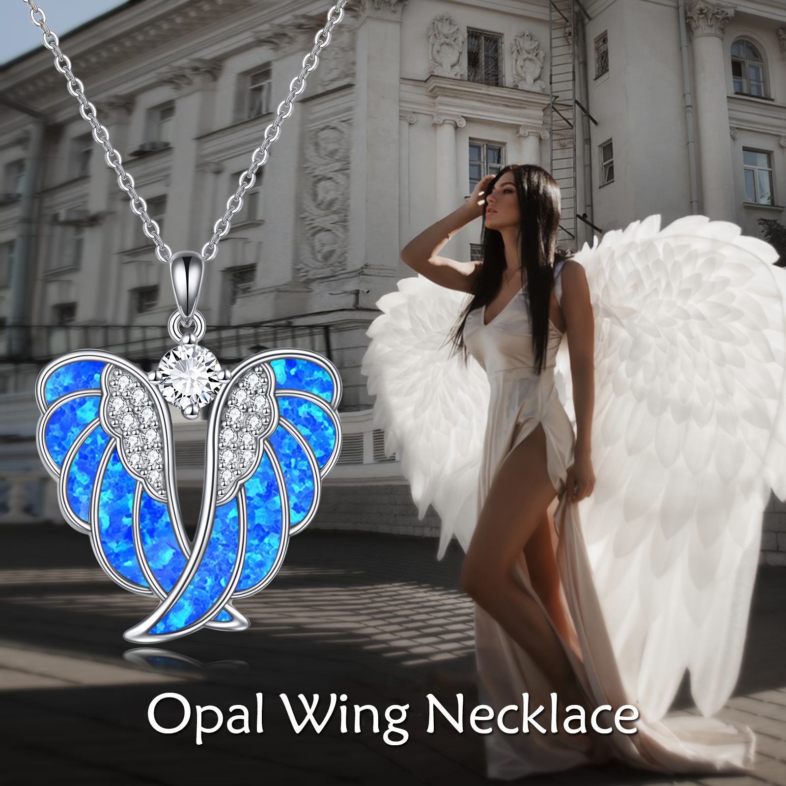 Guardian Wing Necklace Made Of 925 Sterling Silver With Blue Opal, A Perfect Gift For Ladies And (blue Opal Wing)