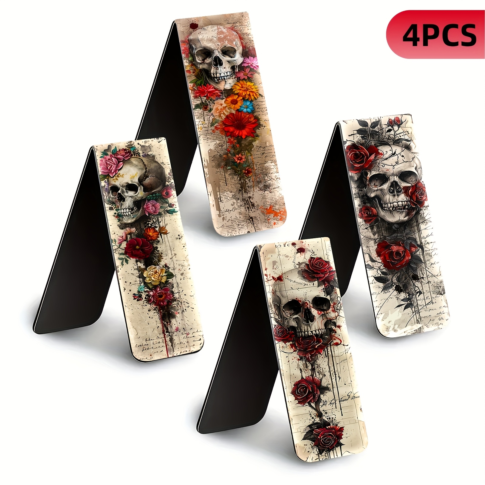 Image of 4pcs Magnetic Bookmarks | Folded Page Markers | Gothic Rose And | Book Clips For Teachers Book Lovers | Great For Journals, Planners, Office Use Reading Additions Gift Stationery