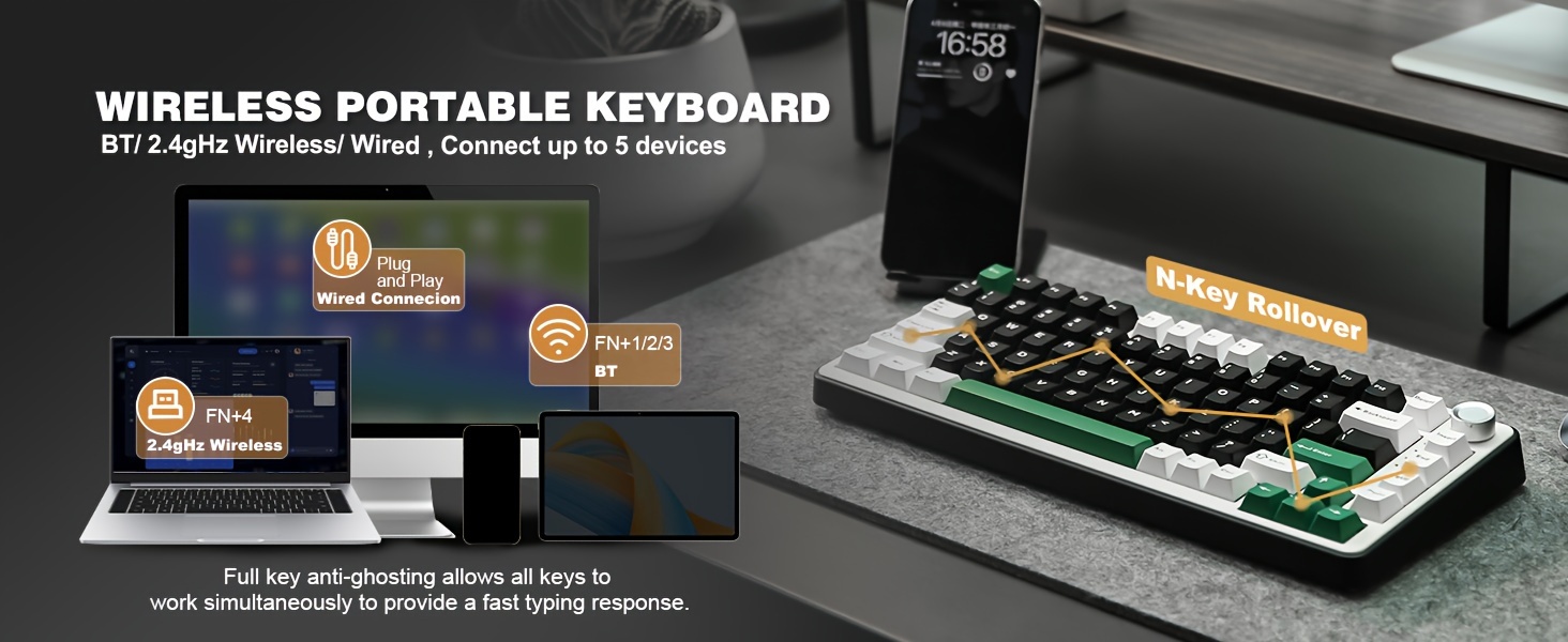 b75 gaming keyboard 75 with rgb hot swappable mechanical switches ergonomic gasket mount and multi wireless type c 2 4 details 4