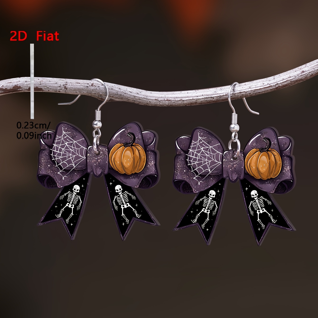 Halloween Bow Pattern Teardrop Earrings, Gothic Style
