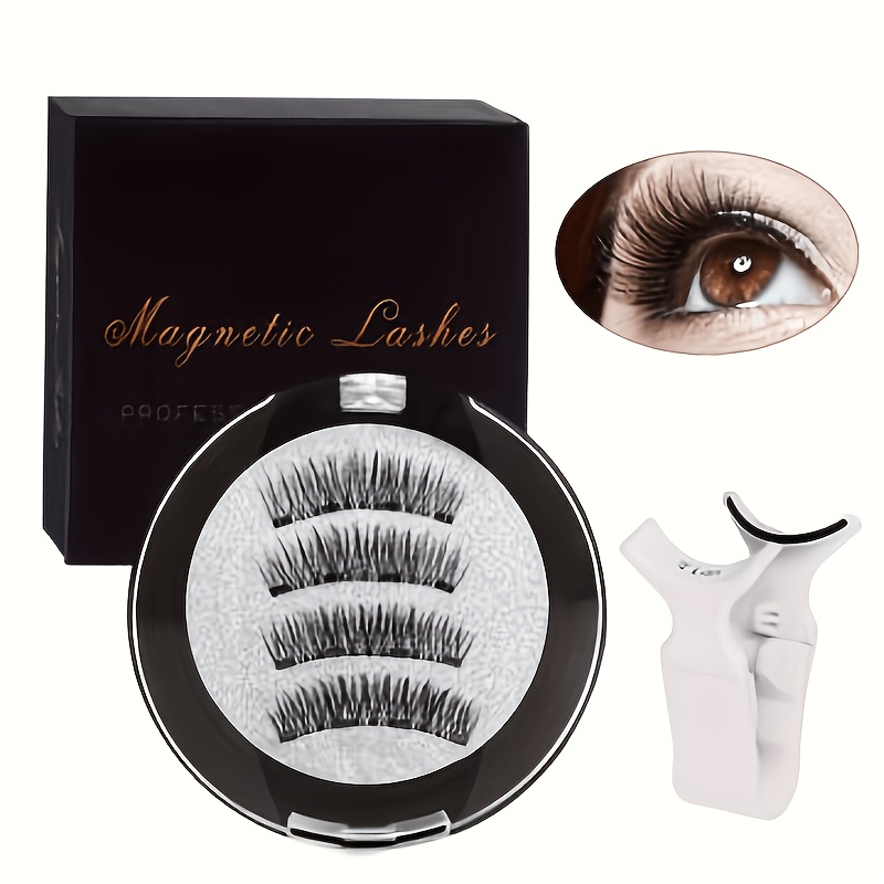Image of Magnetic Eyelash Kit, Reusable Glue-free False Eyelashes With Applicator (4pcs Eyelashes And 1pc Applicator), , Eye Makeup Assistant, Suitable For , Students, Office Workers, Gift For Self, Lover